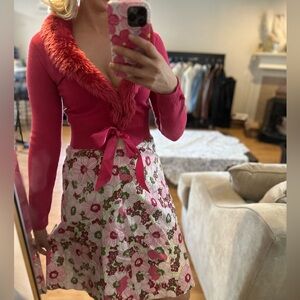 American Vintage Floral A-Line Skirt - Pink and Green